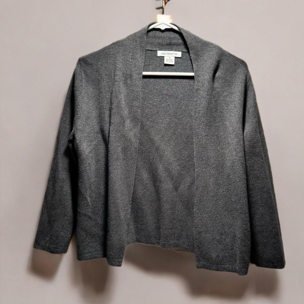 Liz Claiborne Dark Gray Open Front Cardigan in Medium Casual & Professional